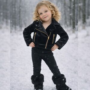 Genuine Kids OshKosh Black Velour Moto Jacket Girls 5T Crop Assymetrical Zip